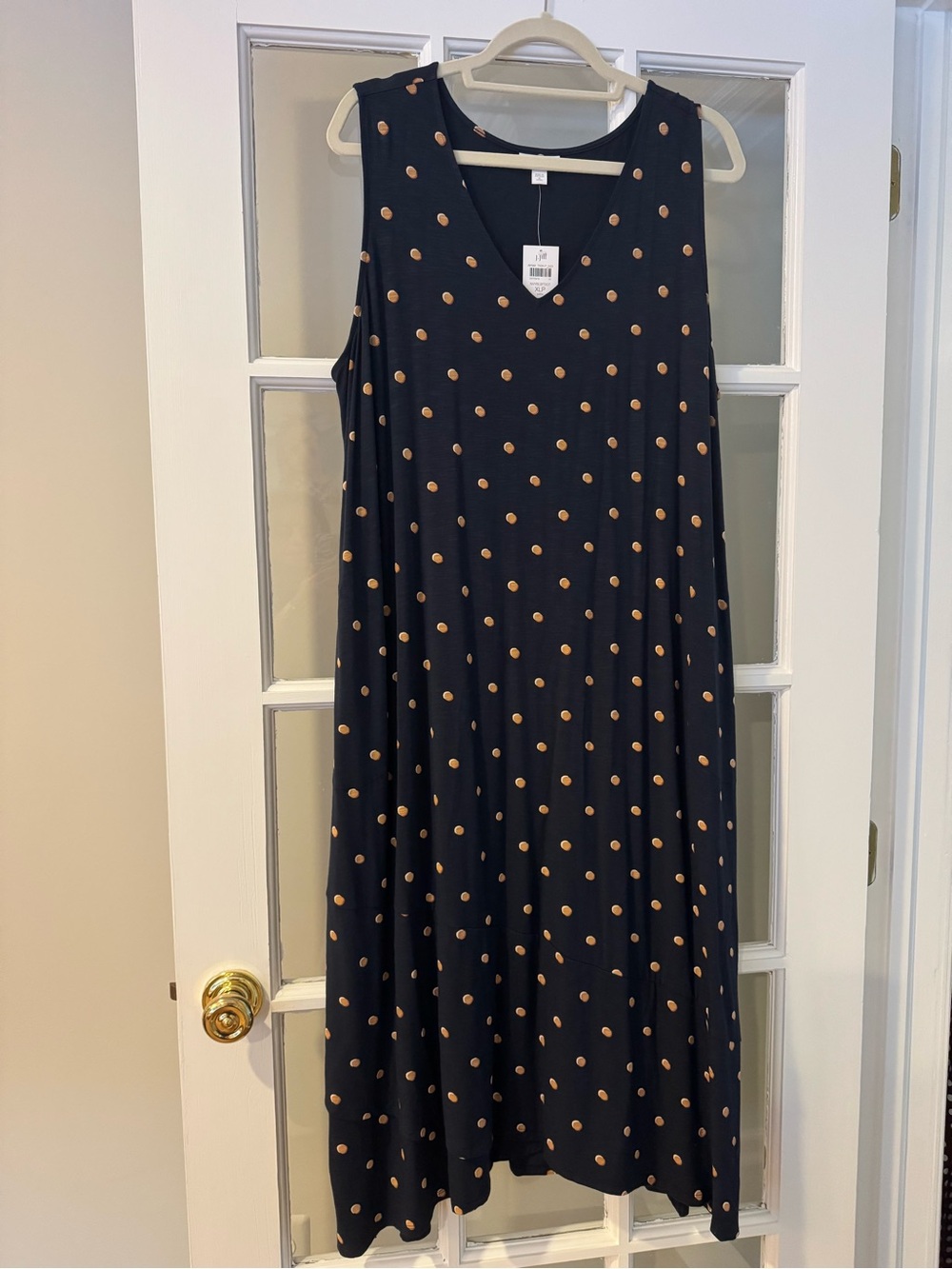 J.Jill Polka Dot A-Line Maxi Dress - Navy with Tan Dots